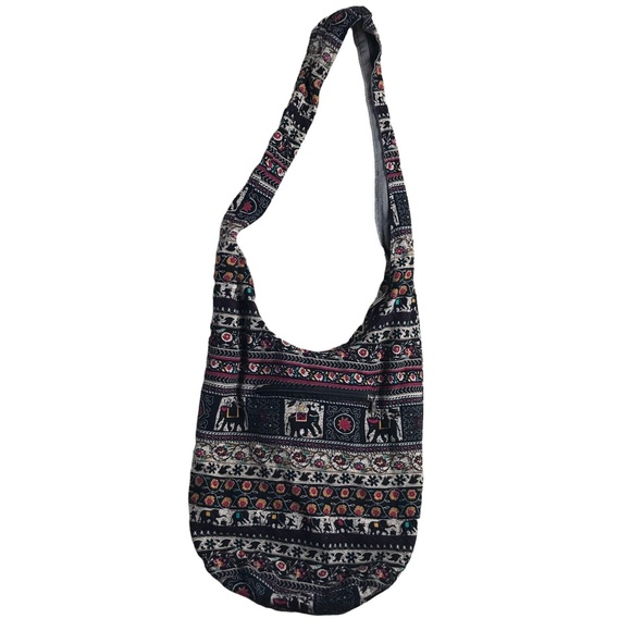 Handmade Boho Floral Elephant Fabric Tote Bag 13W x 12H - Picture 3 of 6